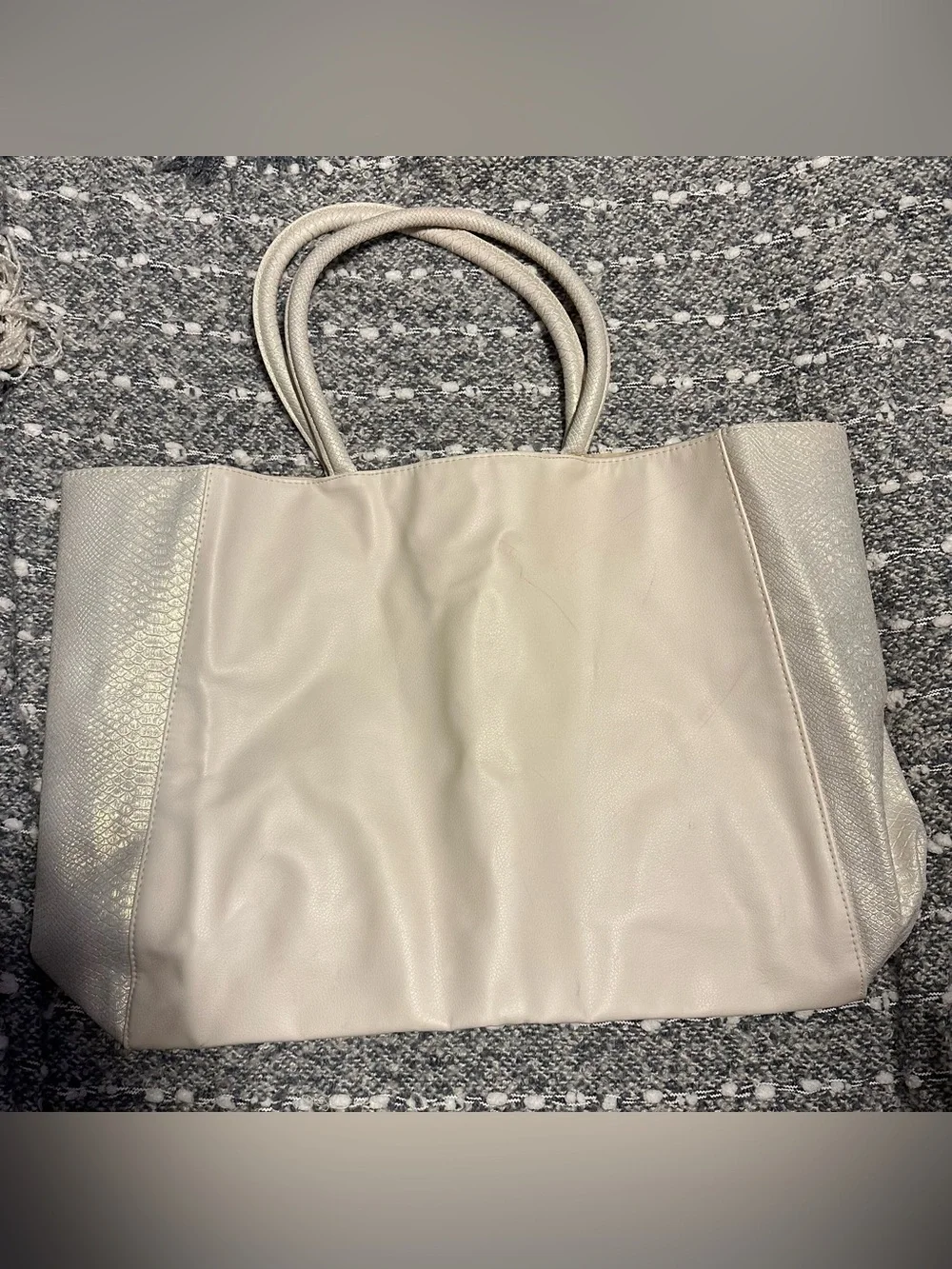 Jimmy Choo Cream Leather Tote with Textured Side Panels